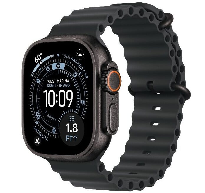 Apple Watch Ultra 3, 49 мм, черный корпус из титана, ремешок Ocean цвета «Black»
